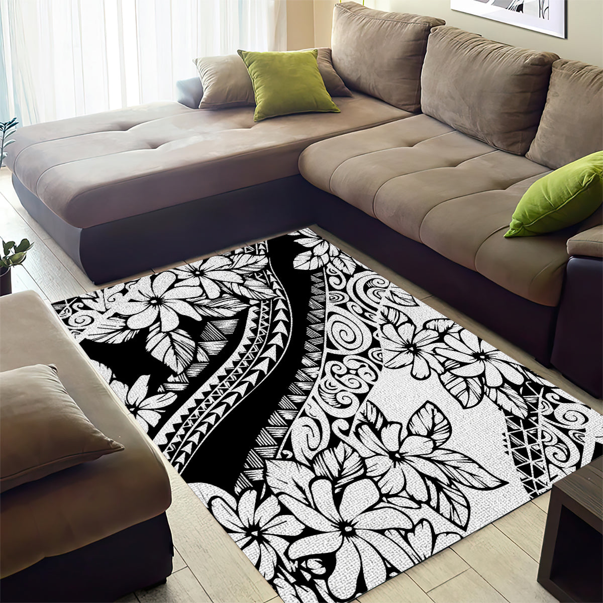Polynesia Area Rug Polynesian Tropical Flowers Black Pastel Vibes LT14 - Polynesian Pride