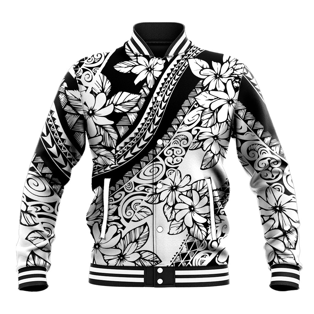 Polynesia Baseball Jacket Polynesian Tropical Flowers Black Pastel Vibes LT14 Unisex Black - Polynesian Pride