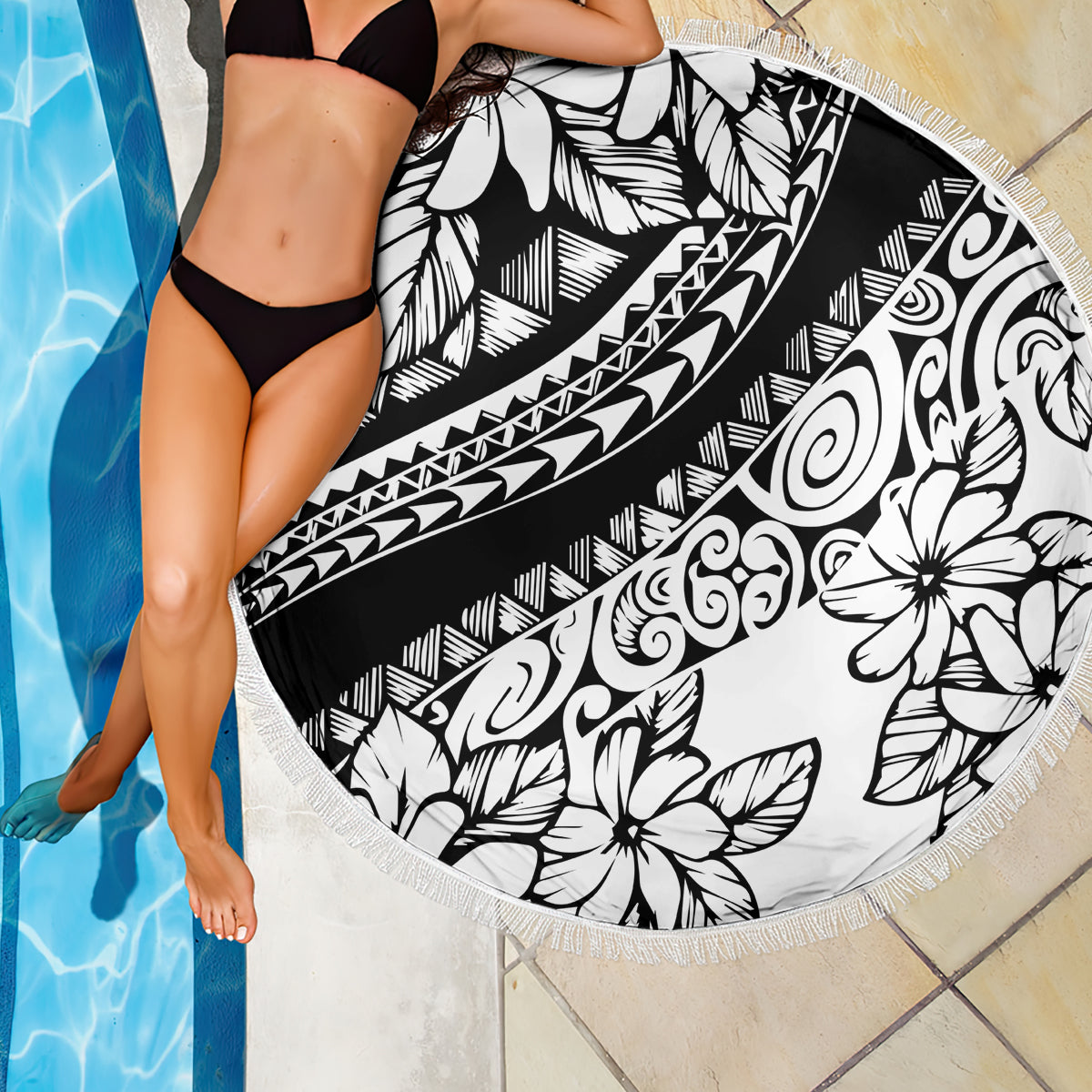 Polynesia Beach Blanket Polynesian Tropical Flowers Black Pastel Vibes LT14 - Wonder Print Shop
