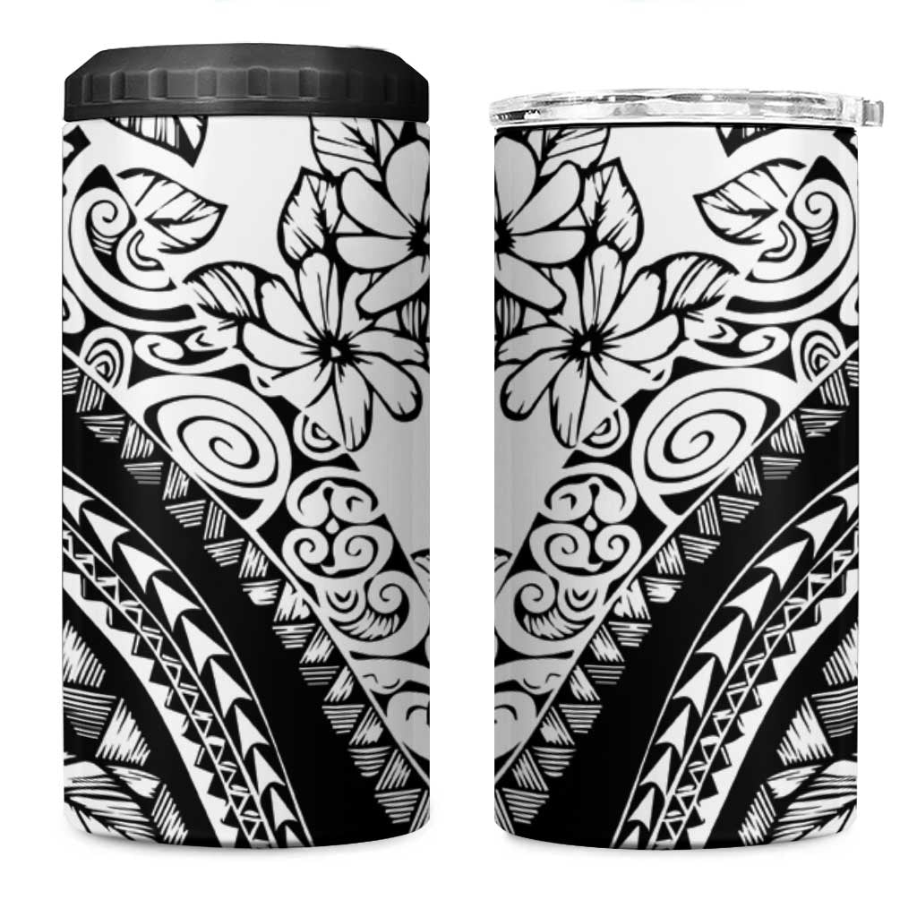 Polynesia 4 in 1 Can Cooler Tumbler Polynesian Tropical Flowers Black Pastel Vibes