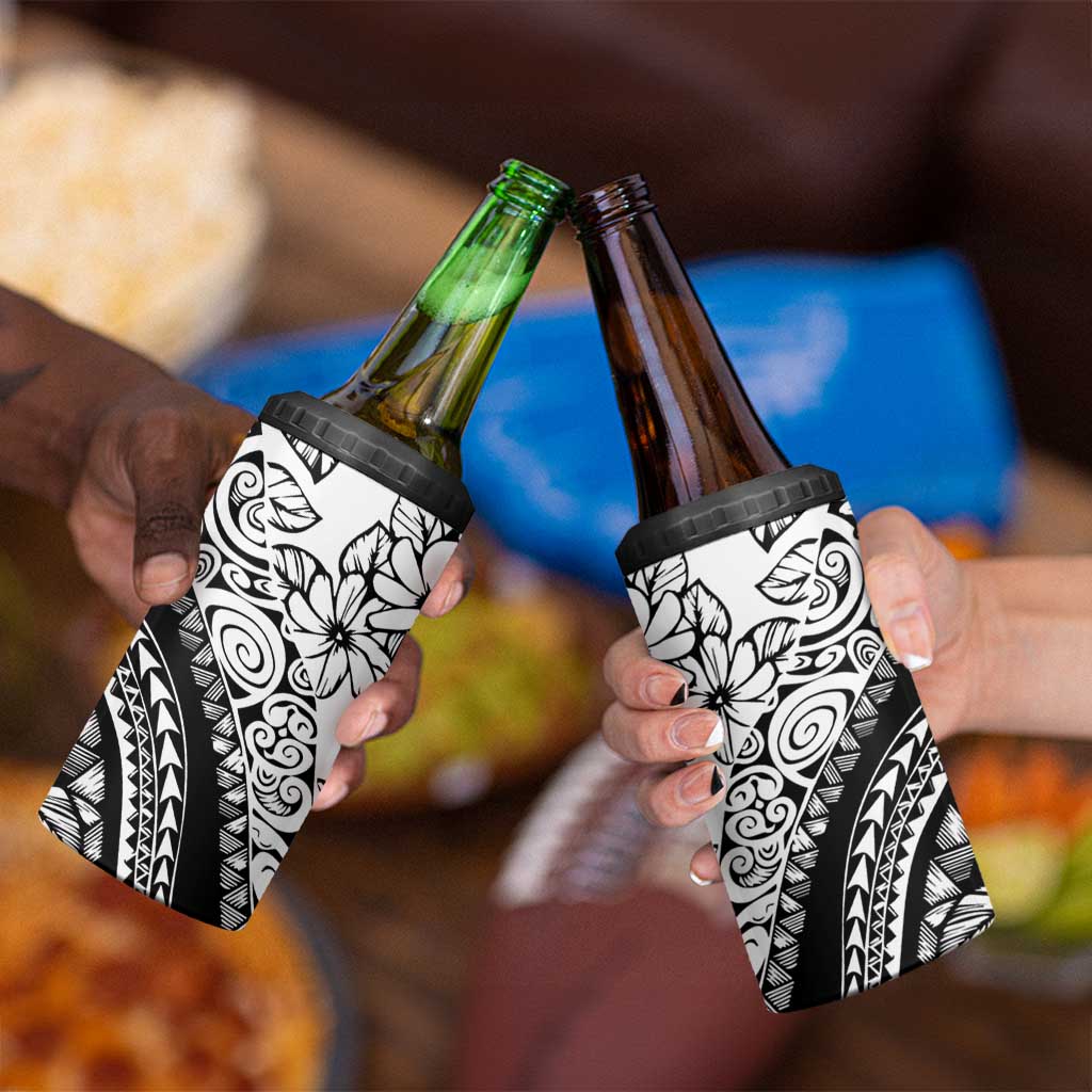 Polynesia 4 in 1 Can Cooler Tumbler Polynesian Tropical Flowers Black Pastel Vibes