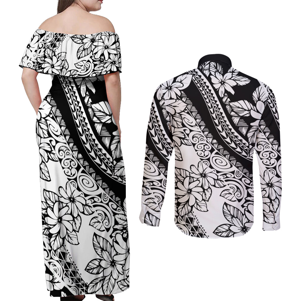 polynesia-couples-matching-off-shoulder-maxi-dress-and-long-sleeve-button-shirts-polynesian-tropical-flowers-black-pastel-vibes