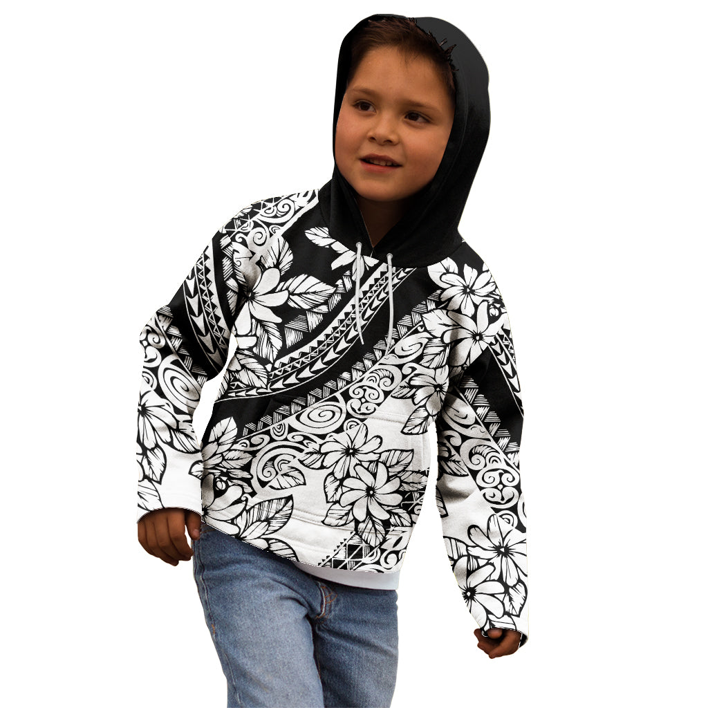 Polynesia Kid Hoodie Polynesian Tropical Flowers Black Pastel Vibes LT14 - Polynesian Pride