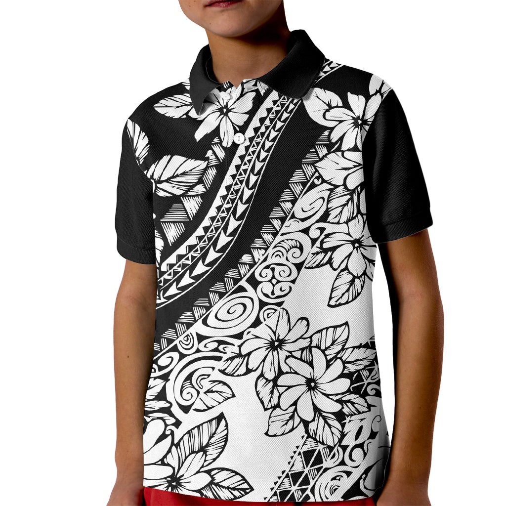 Polynesia Kid Polo Shirt Polynesian Tropical Flowers Black Pastel Vibes LT14 Kid Black - Polynesian Pride