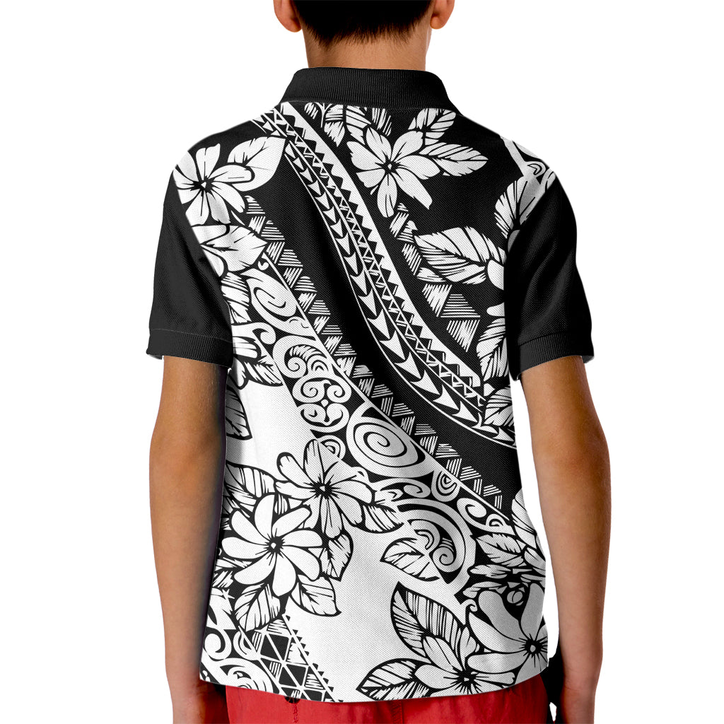 Polynesia Kid Polo Shirt Polynesian Tropical Flowers Black Pastel Vibes LT14 - Polynesian Pride