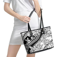 Polynesia Leather Tote Bag Polynesian Tropical Flowers Black Pastel Vibes LT14 - Polynesian Pride