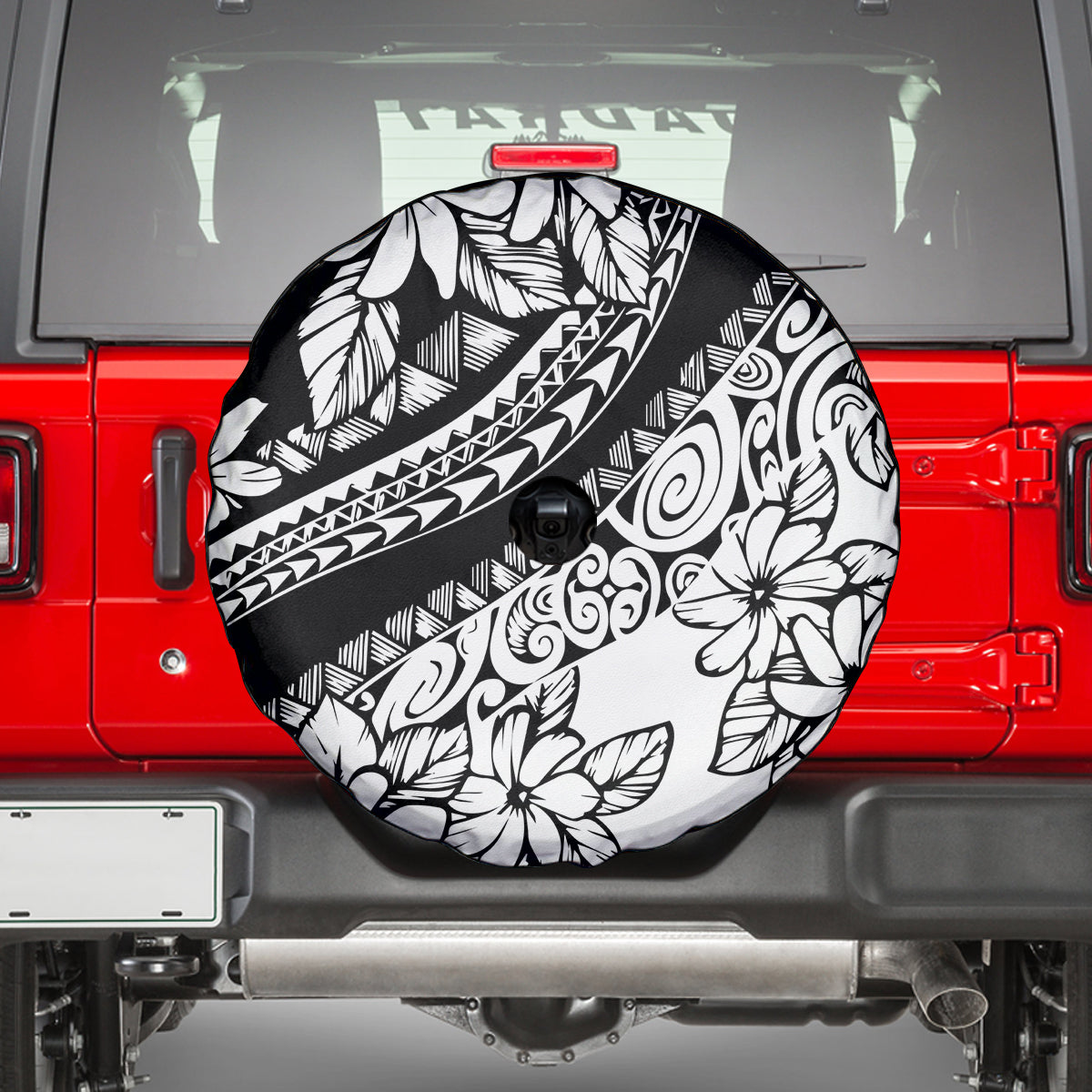 Polynesia Spare Tire Cover Polynesian Tropical Flowers Black Pastel Vibes LT14 - Polynesian Pride
