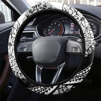 Polynesia Steering Wheel Cover Polynesian Tropical Flowers Black Pastel Vibes