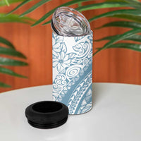 Polynesia 4 in 1 Can Cooler Tumbler Polynesian Tropical Flowers Blue Pastel Vibes