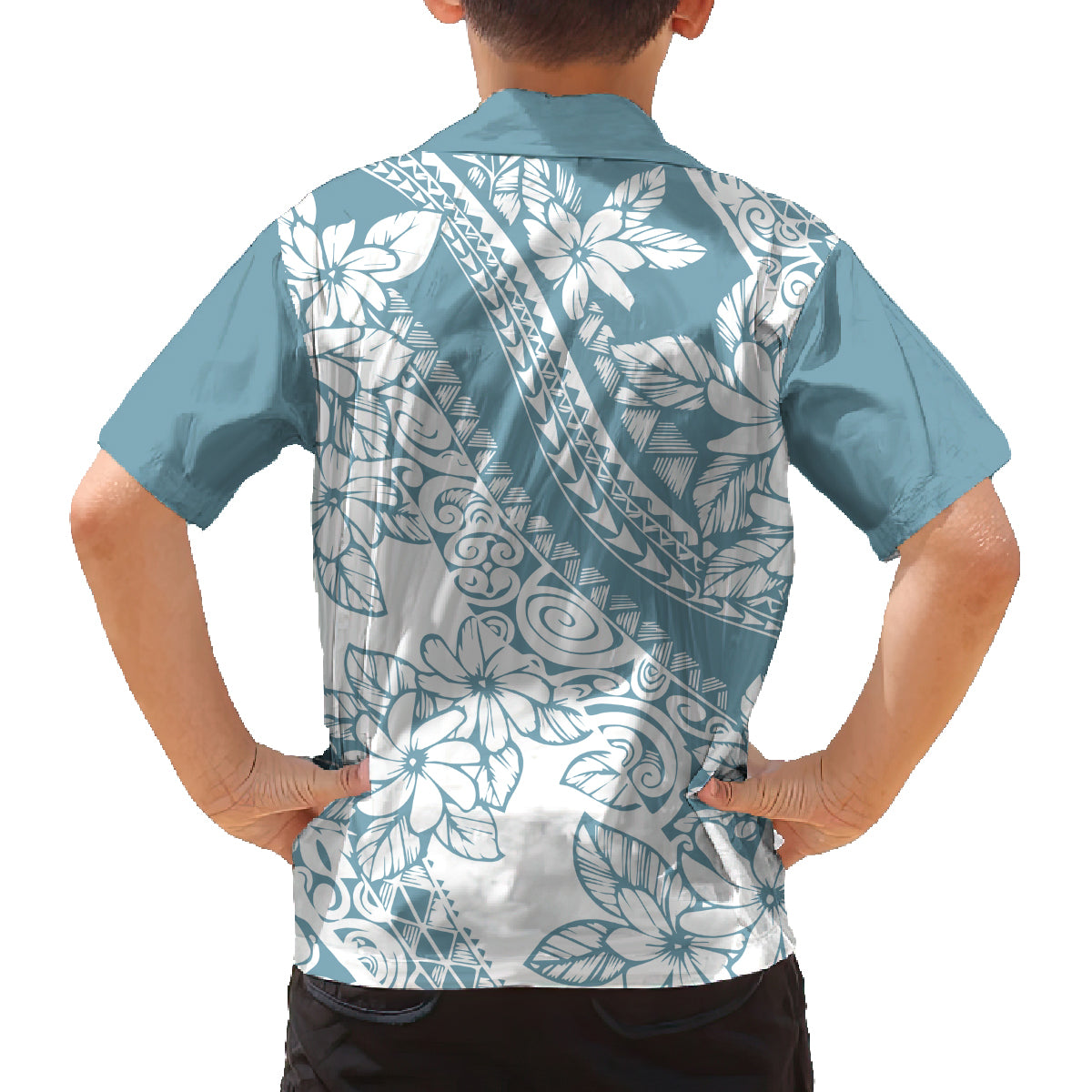 polynesia-family-matching-long-sleeve-bodycon-dress-and-hawaiian-shirt-polynesian-tropical-flowers-blue-pastel-vibes