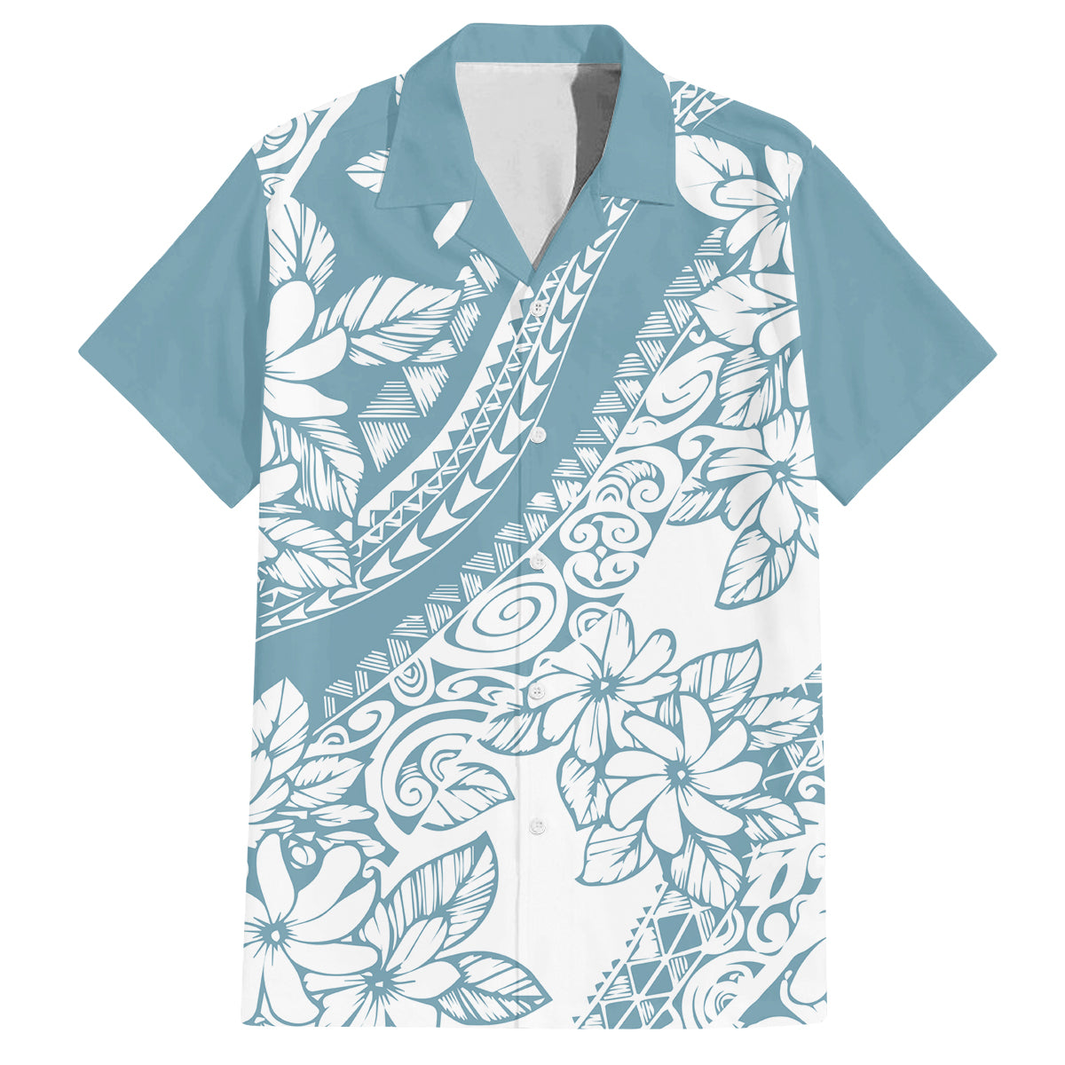 polynesia-family-matching-long-sleeve-bodycon-dress-and-hawaiian-shirt-polynesian-tropical-flowers-blue-pastel-vibes
