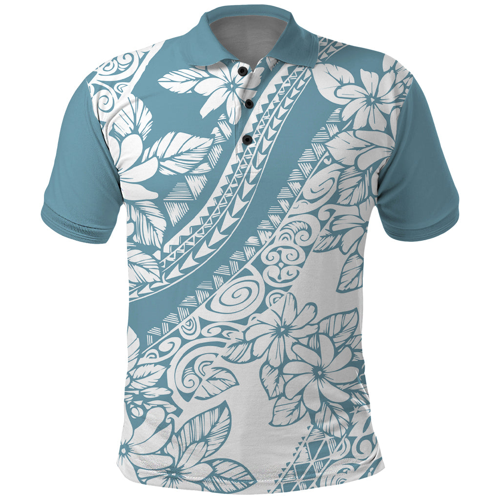 Polynesia Polo Shirt Polynesian Tropical Flowers Blue Pastel Vibes LT14 Blue - Polynesian Pride