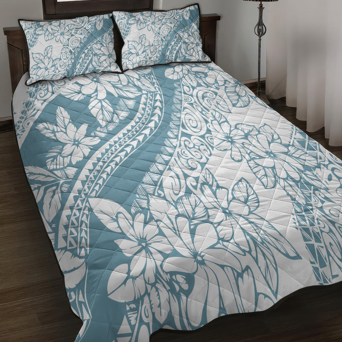 Polynesia Quilt Bed Set Polynesian Tropical Flowers Blue Pastel Vibes LT14 - Polynesian Pride
