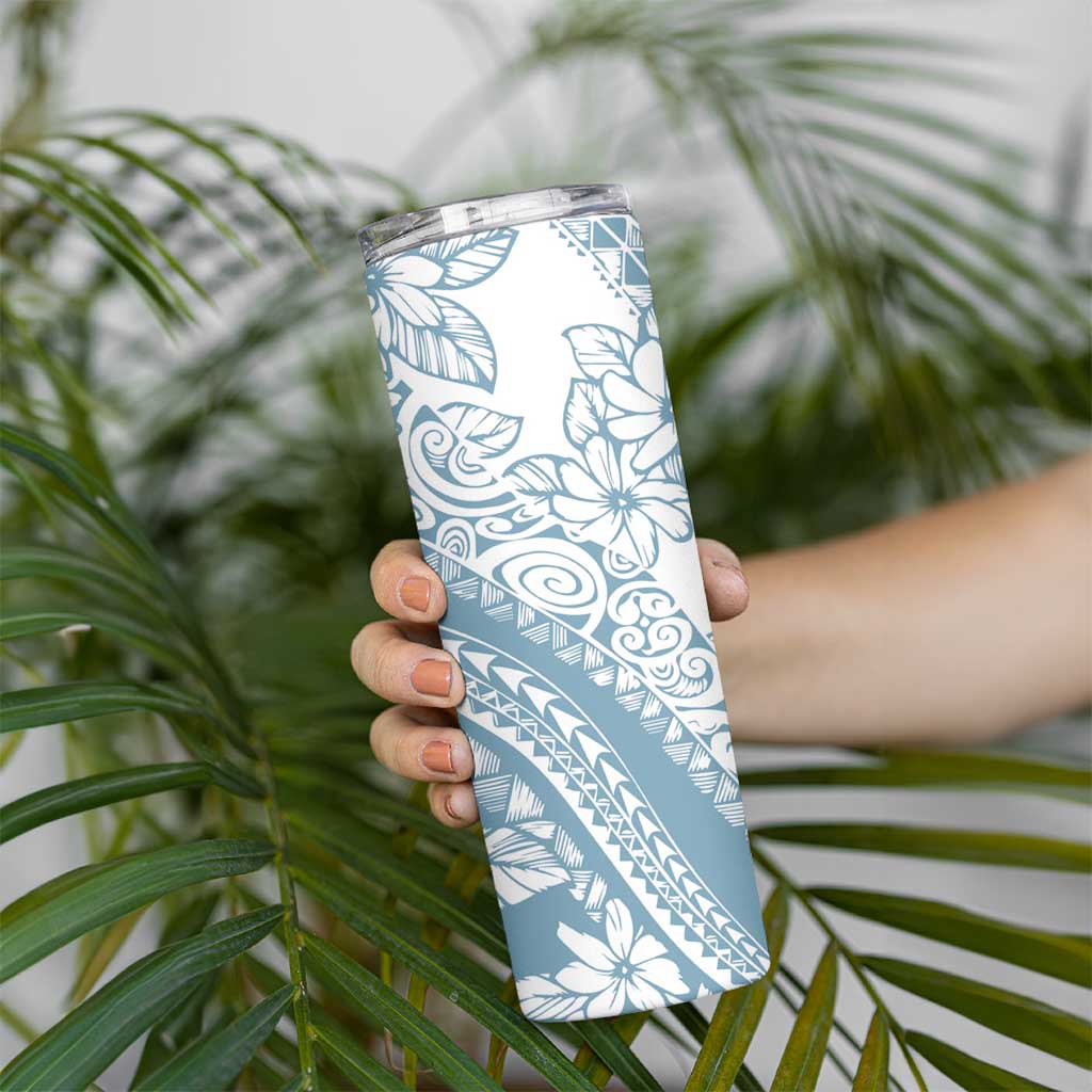 Polynesia Skinny Tumbler Polynesian Tropical Flowers Blue Pastel Vibes