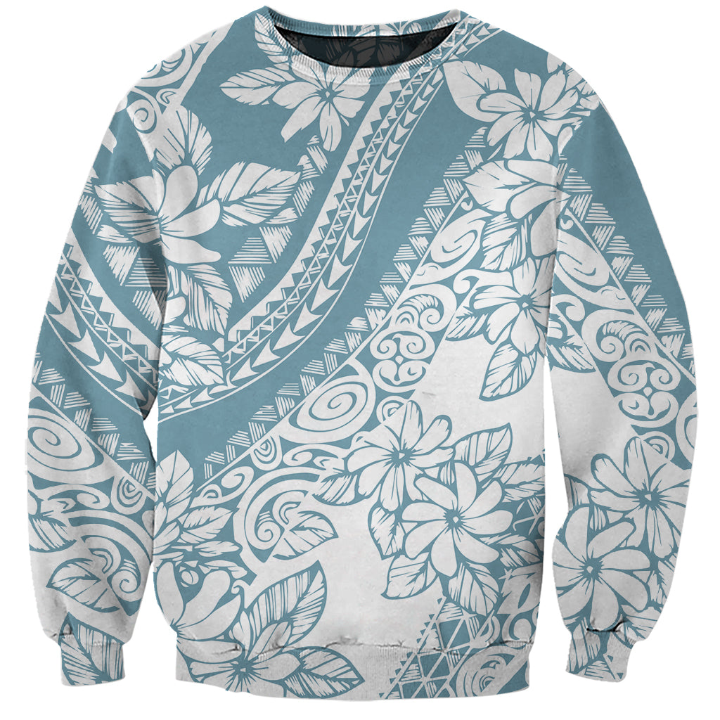 Polynesia Sweatshirt Polynesian Tropical Flowers Blue Pastel Vibes LT14 Unisex Blue - Polynesian Pride