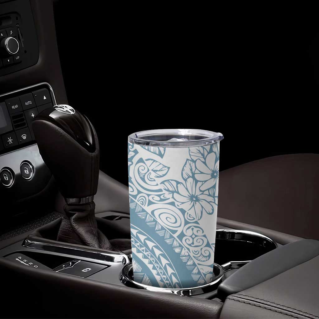 Polynesia Tumbler Cup Polynesian Tropical Flowers Blue Pastel Vibes