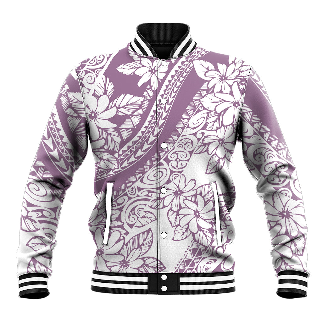 Polynesia Baseball Jacket Polynesian Tropical Flowers Purple Pastel Vibes LT14 Unisex Purple - Polynesian Pride