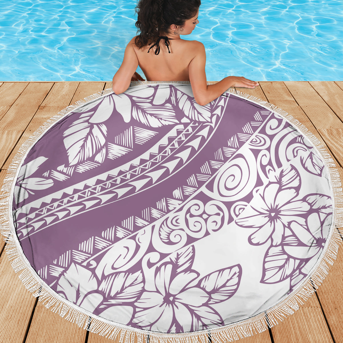 Polynesia Beach Blanket Polynesian Tropical Flowers Purple Pastel Vibes LT14 - Wonder Print Shop