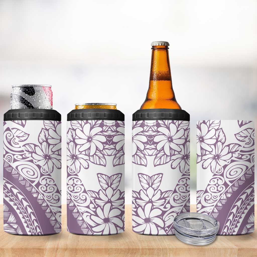 Polynesia 4 in 1 Can Cooler Tumbler Polynesian Tropical Flowers Purple Pastel Vibes