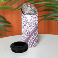 Polynesia 4 in 1 Can Cooler Tumbler Polynesian Tropical Flowers Purple Pastel Vibes