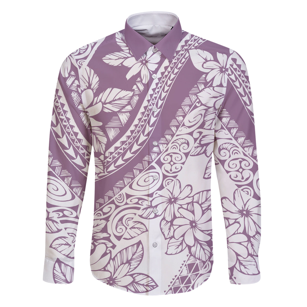 Polynesia Family Matching Puletasi Dress and Hawaiian Shirt Polynesian Tropical Flowers Purple Pastel Vibes LT14 Dad's Shirt - Long Sleeve Purple - Polynesian Pride