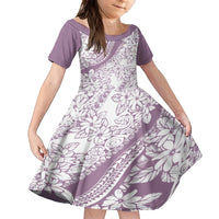 Polynesia Kid Short Sleeve Dress Polynesian Tropical Flowers Purple Pastel Vibes LT14 KID Purple - Polynesian Pride