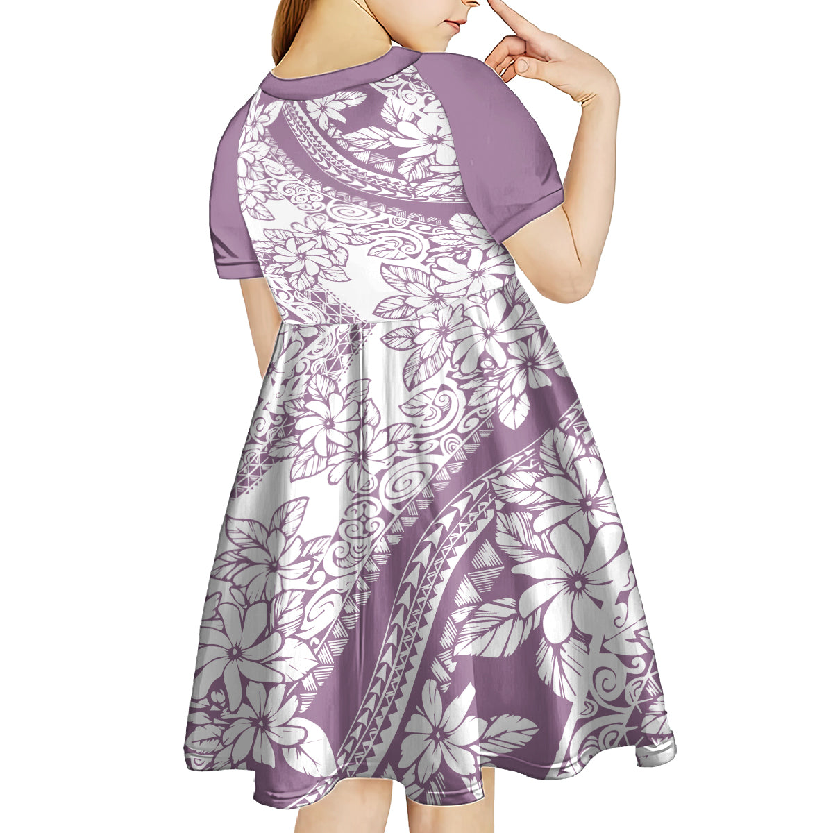 Polynesia Kid Short Sleeve Dress Polynesian Tropical Flowers Purple Pastel Vibes LT14 - Polynesian Pride