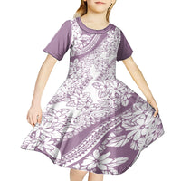 Polynesia Kid Short Sleeve Dress Polynesian Tropical Flowers Purple Pastel Vibes LT14 - Polynesian Pride