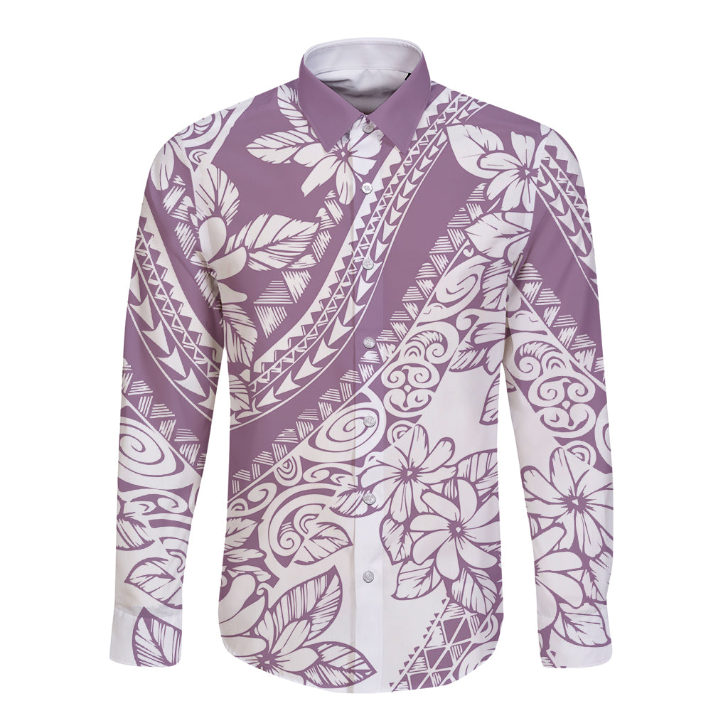 Polynesia Long Sleeve Button Shirt Polynesian Tropical Flowers Purple Pastel Vibes LT14 Unisex Purple - Polynesian Pride