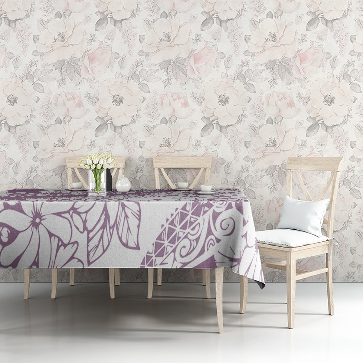 Polynesia Tablecloth Polynesian Tropical Flowers Purple Pastel Vibes LT14 - Polynesian Pride