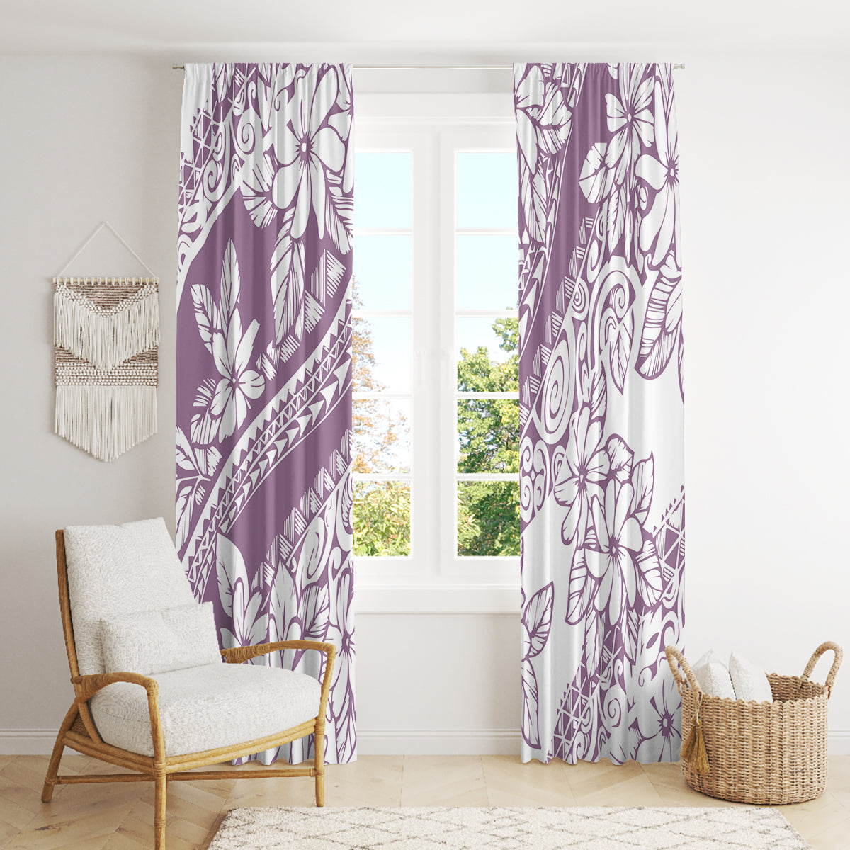 Polynesia Window Curtain Polynesian Tropical Flowers Purple Pastel Vibes LT14 - Polynesian Pride