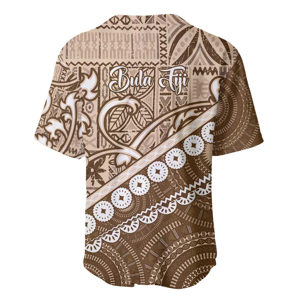 Beige Bula Fiji Baseball Jersey Fijian Language Week Tapa Cloth - Pastel LT14 - Polynesian Pride