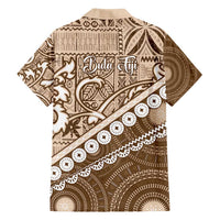Beige Bula Fiji Family Matching Puletasi and Hawaiian Shirt Fijian Language Week Tapa Cloth - Pastel