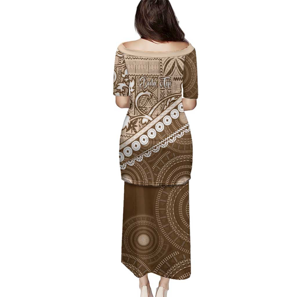 Beige Bula Fiji Family Matching Puletasi and Hawaiian Shirt Fijian Language Week Tapa Cloth - Pastel