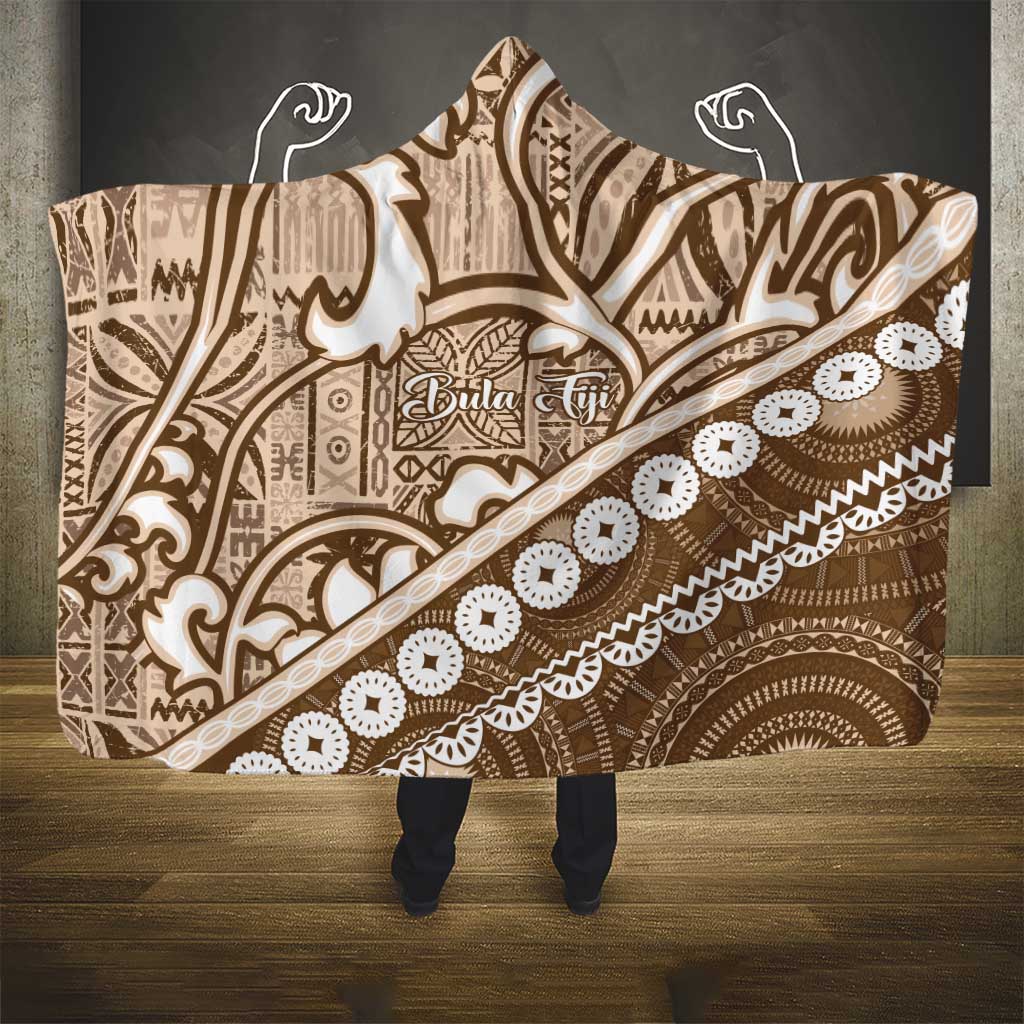 Beige Bula Fiji Hooded Blanket Fijian Language Week Tapa Cloth - Pastel