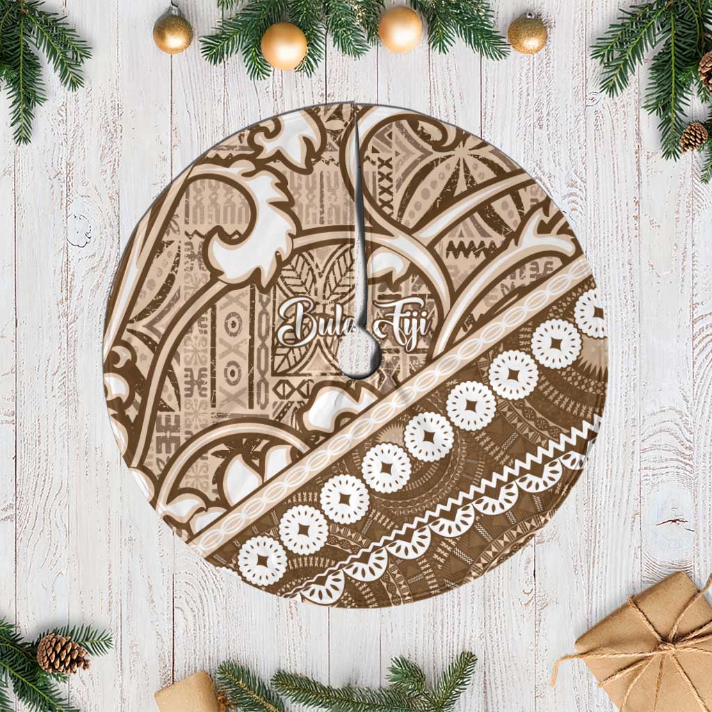 Beige Bula Fiji Tree Skirt Fijian Language Week Tapa Cloth - Pastel LT14 Casual Beige - Polynesian Pride