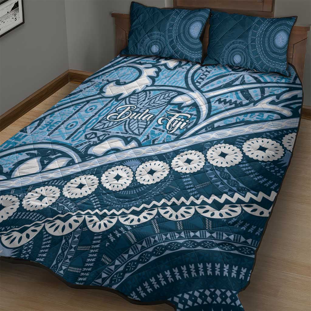 Blue Bula Fiji Quilt Bed Set Fijian Language Week Tapa Cloth - Pastel