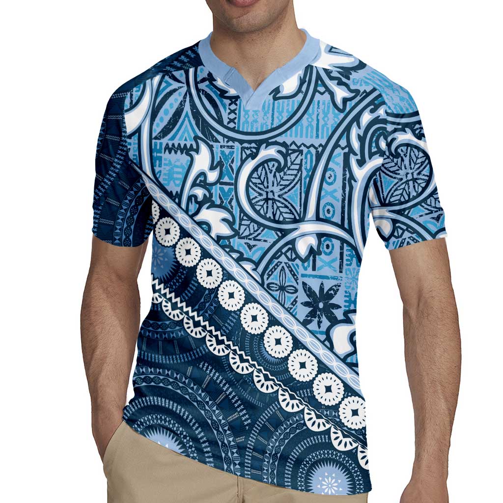 Blue Bula Fiji Rugby Jersey Fijian Language Week Tapa Cloth - Pastel