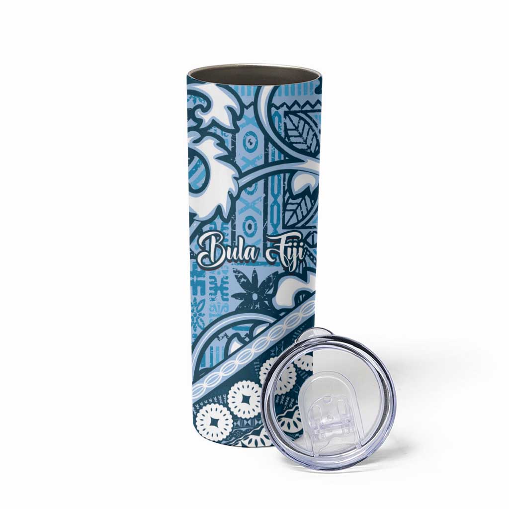 Blue Bula Fiji Skinny Tumbler Fijian Language Week Tapa Cloth - Pastel