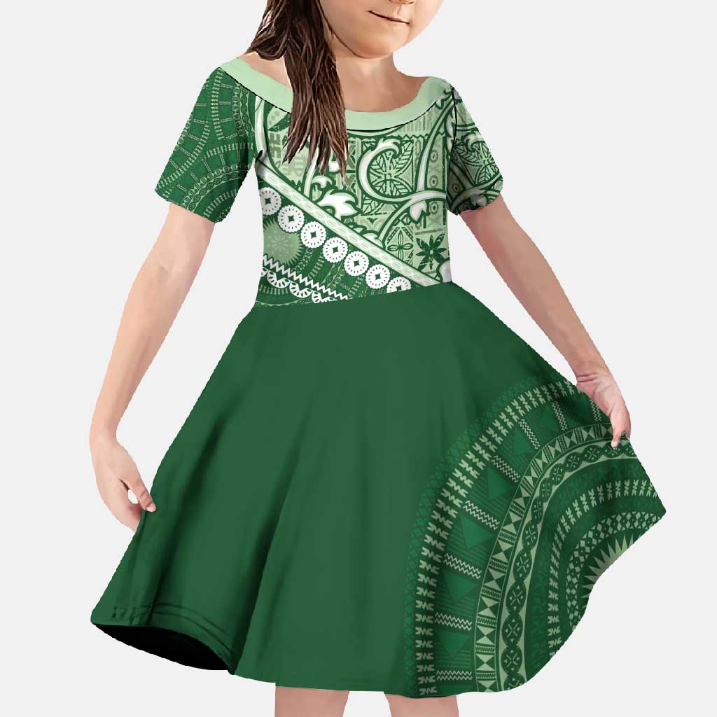 Green Bula Fiji Family Matching Mermaid Dress and Hawaiian Shirt Fijian Language Week Tapa Cloth - Pastel