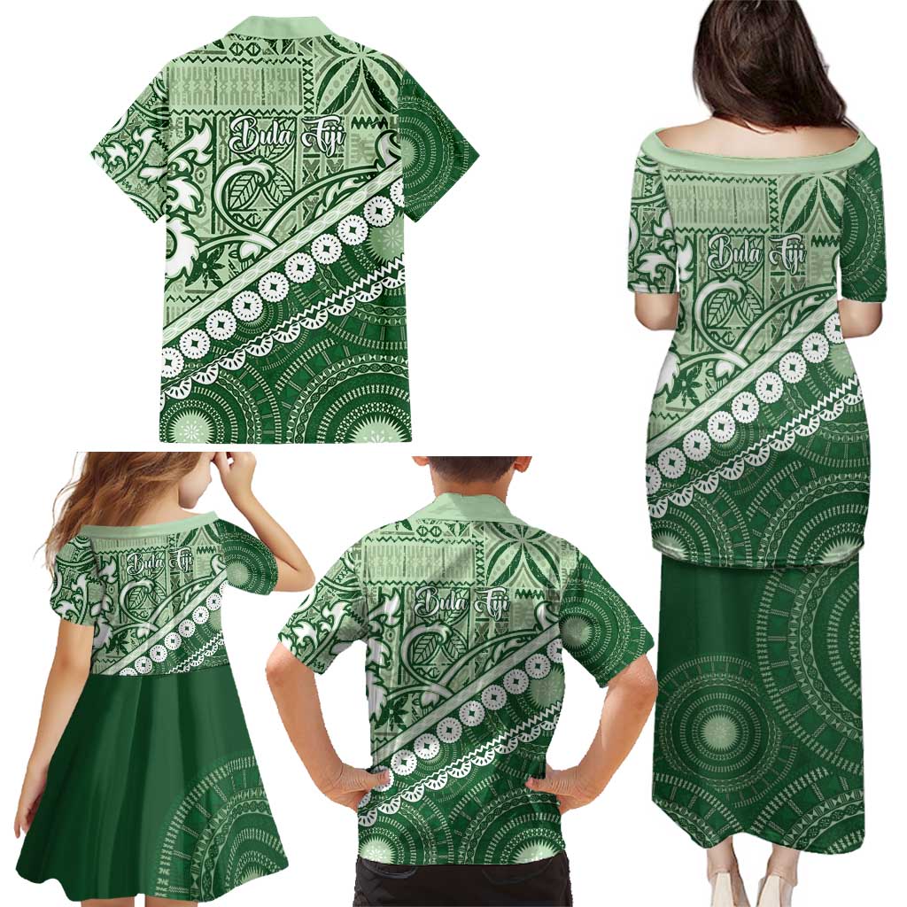 Green Bula Fiji Family Matching Puletasi and Hawaiian Shirt Fijian Language Week Tapa Cloth - Pastel