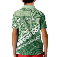 Green Bula Fiji Kid Polo Shirt Fijian Language Week Tapa Cloth - Pastel LT14 - Polynesian Pride