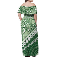 Green Bula Fiji Off Shoulder Maxi Dress Fijian Language Week Tapa Cloth - Pastel