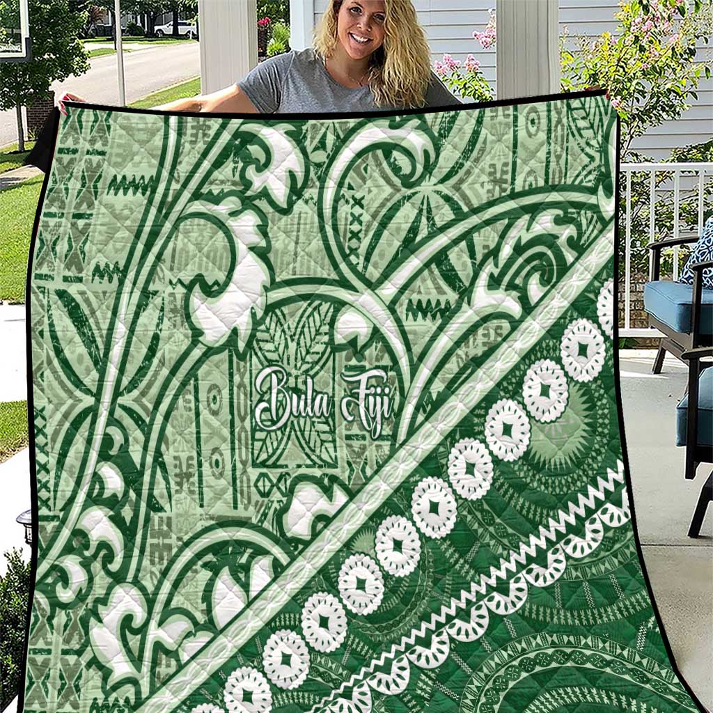 Green Bula Fiji Quilt Fijian Language Week Tapa Cloth - Pastel LT14 Green - Polynesian Pride