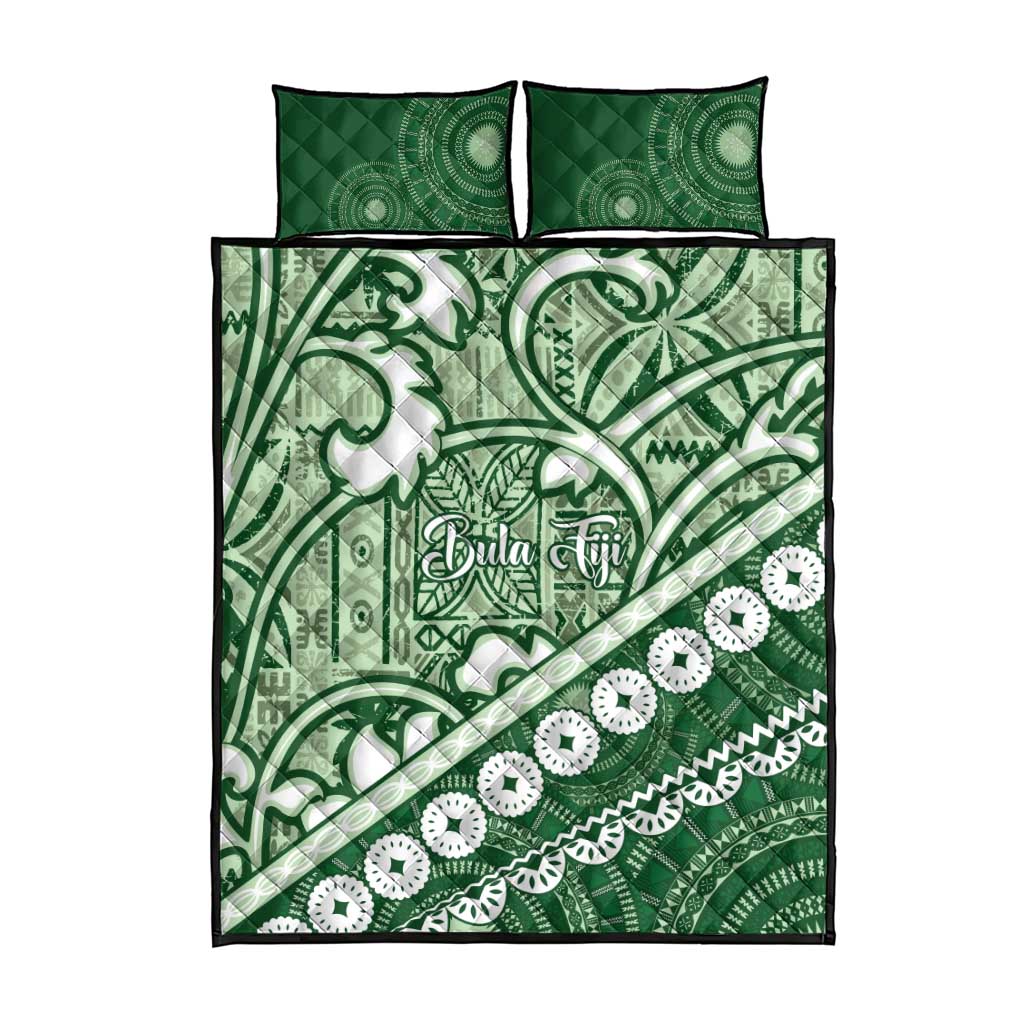 Green Bula Fiji Quilt Bed Set Fijian Language Week Tapa Cloth - Pastel