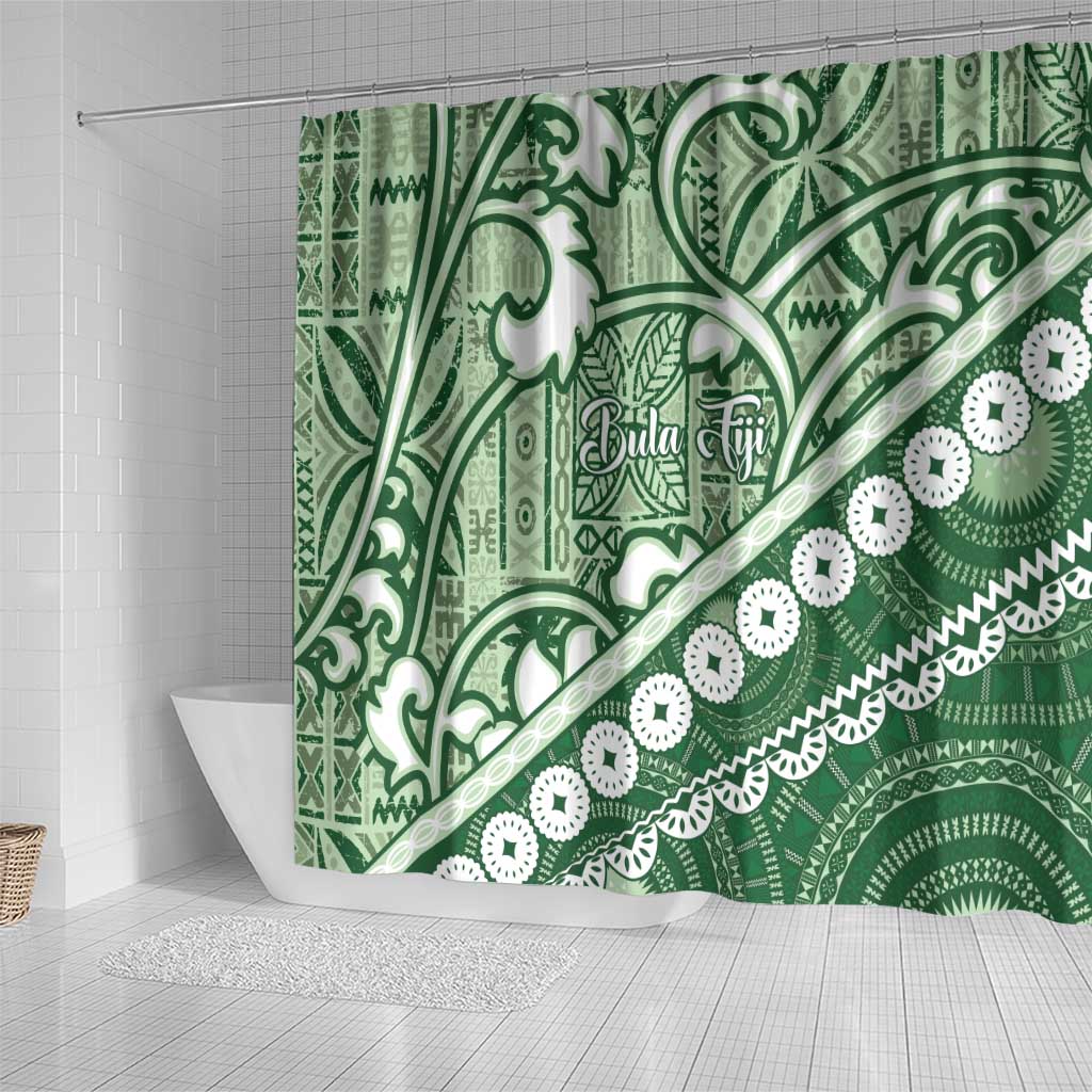Green Bula Fiji Shower Curtain Fijian Language Week Tapa Cloth - Pastel