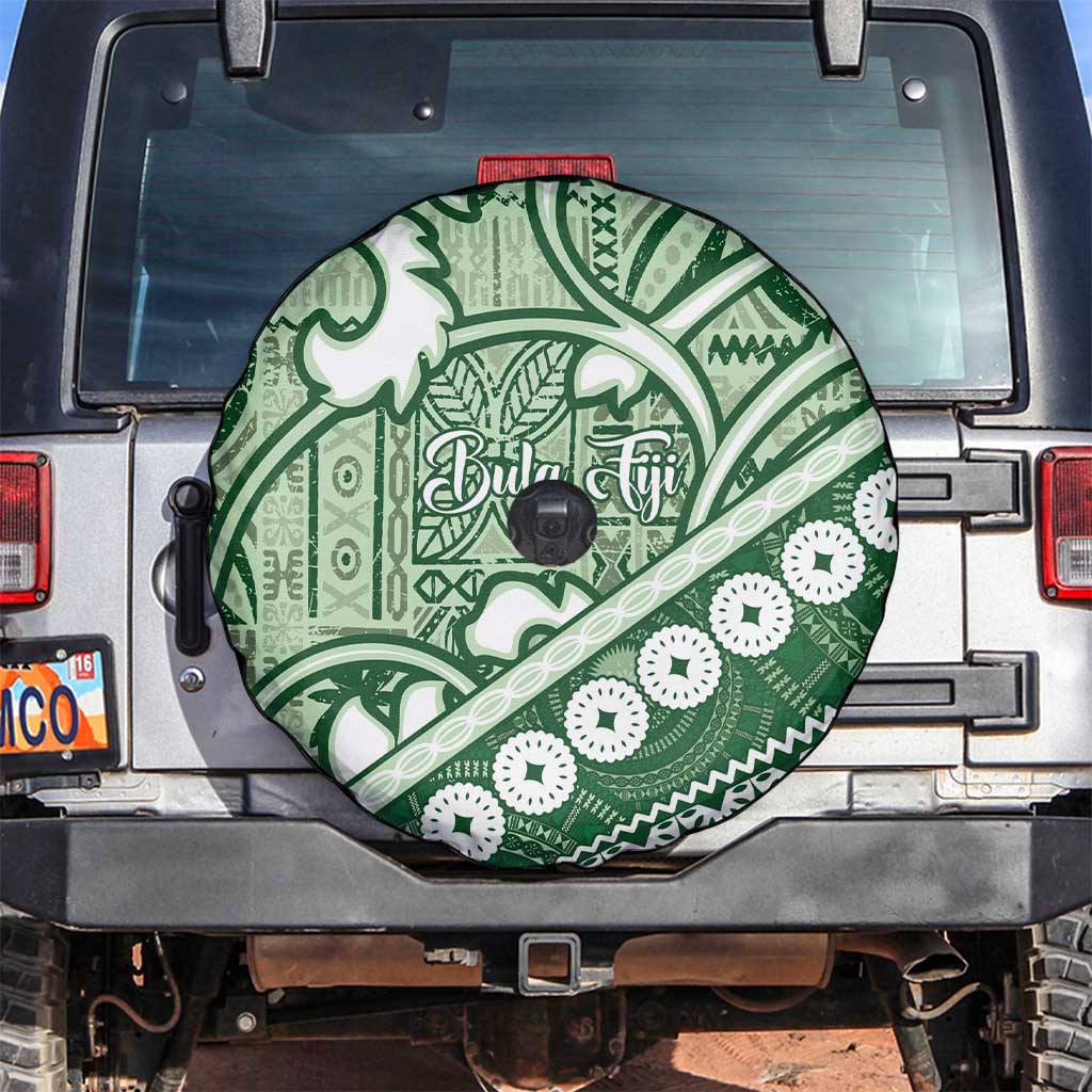 Green Bula Fiji Spare Tire Cover Fijian Language Week Tapa Cloth - Pastel LT14 Green - Polynesian Pride