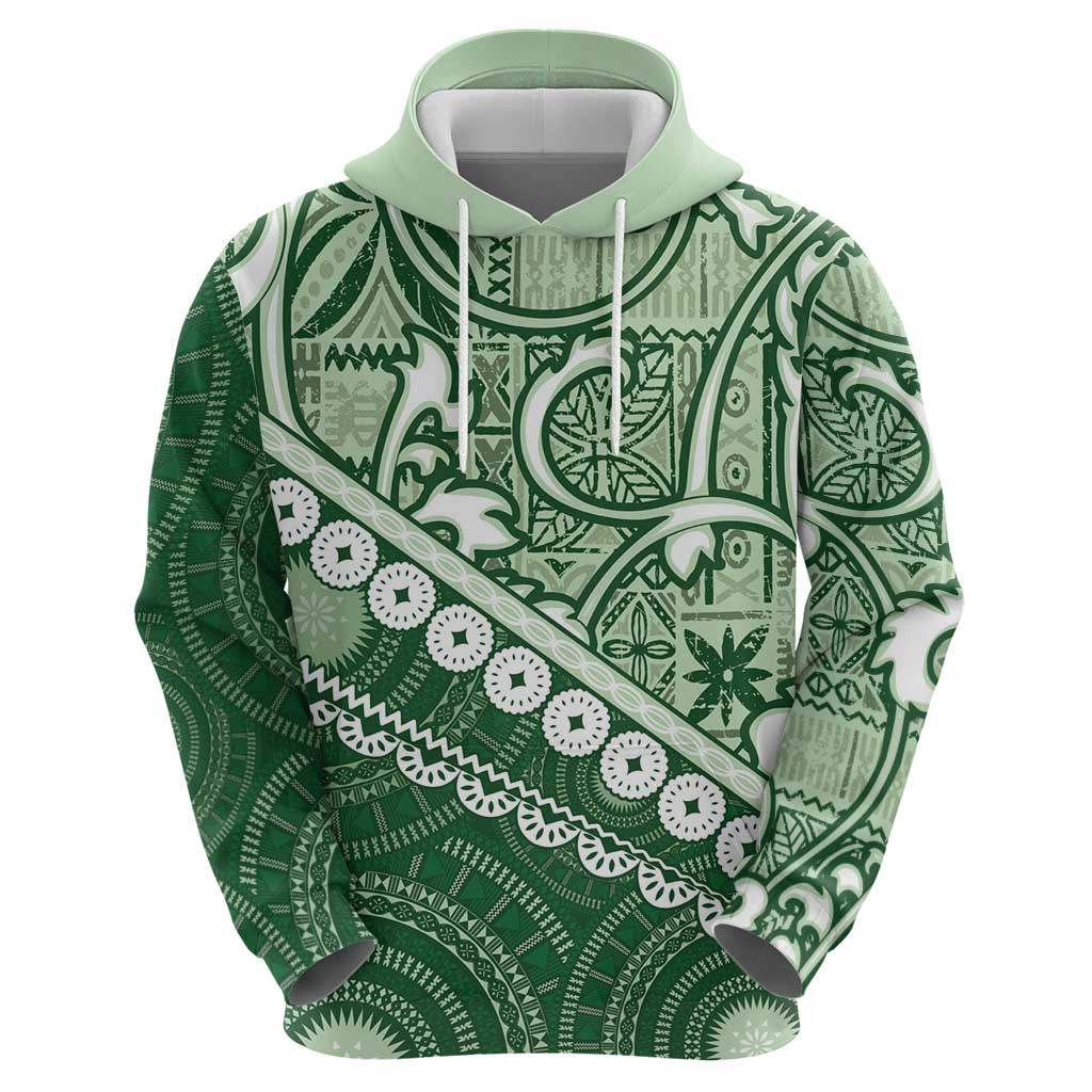 Green Bula Fiji Zip Hoodie Fijian Language Week Tapa Cloth - Pastel