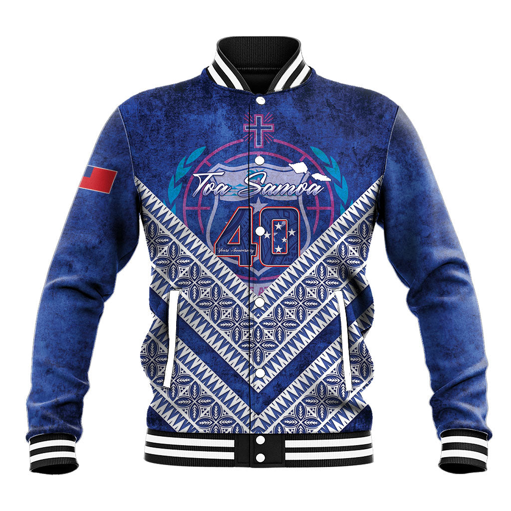 Toa Samoa Rugby Custom Baseball Jacket 40th Anniversary Samoan Siapo Pattern