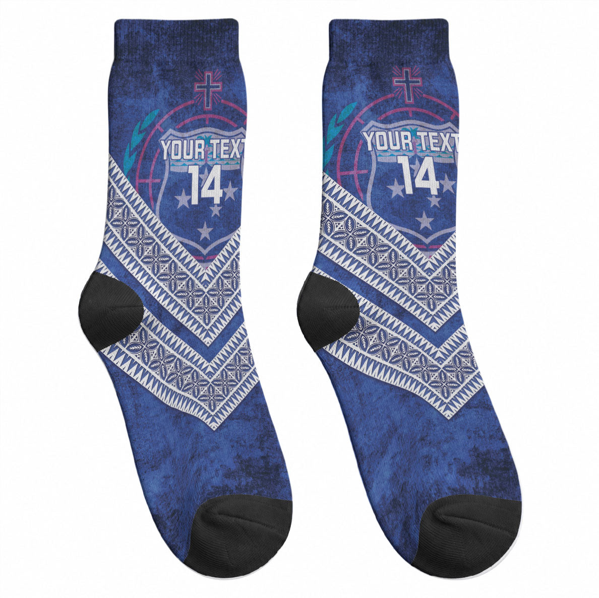 Toa Samoa Rugby Custom Crew Socks 40th Anniversary Samoan Siapo Pattern LT14 - Polynesian Pride